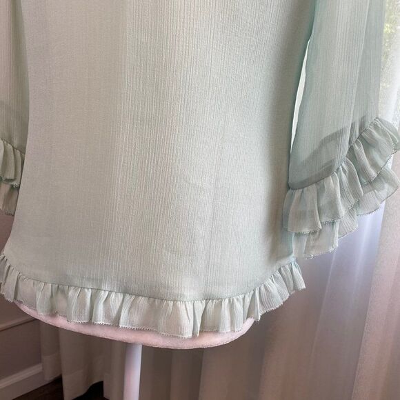 Ann Taylor Womens Green Pullover Blouse Ruffles SZ XS NWOT - Picture 9 of 13